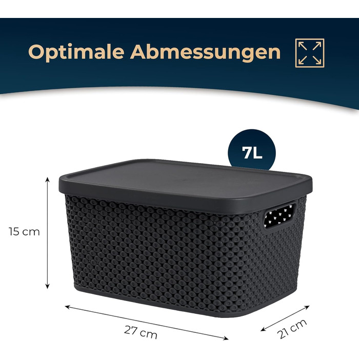 PREMIUM 3-Piece XXL Storage Box Basket Set with Lid Organizer - Ideal for Office, Closet, Wardrobe, Kitchen & Household (Anthracite, 3-Piece Set 7 Liters)