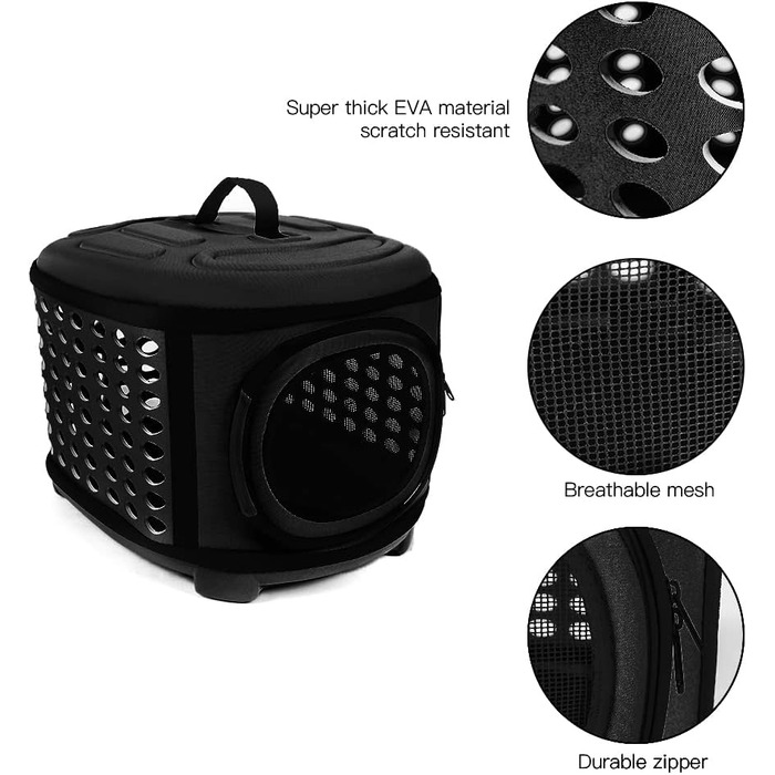 Складана переноска для кота, переноска для кота/маленьких собак, чорна, з м'яким матом