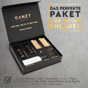 Canzt Sneaker Cleaning Set Black Box Premium Shoe Care Set for Suede, Nubuck, Leather & Canvas – Incl. Sneaker Cleaner, Cloth, Shoe Brushes, Sneaker Wipes & Deo