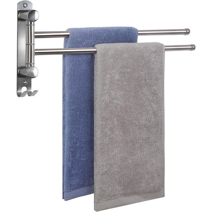 Тримач для рушників настінний поворотний 180° з нержавіючої сталі, 4-х вільний, з регульованою поличкою для ванної, кухні та гардеробу. Сріблястий колір
