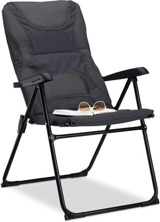 Крісло для кемпінгу Relaxdays COMFORT, з підлокітниками, регульоване, сіре