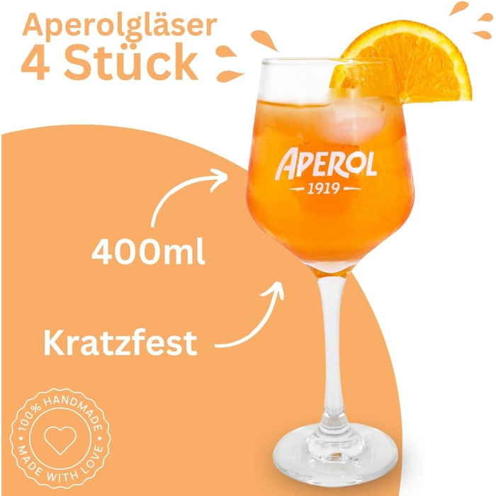 Набір келихів Maxito Original Aperol Spritz, 4 шт. | Сучасний дизайн | Ідеальний подарунковий набір Aperol Spritz | Келихи для коктейлів