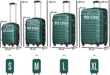Набір валіз Zelsius 4 шт. Рожевий | ABS валізи з кодовим замком, 4 колеса та внутрішній роздільник | Ручна валіза, набір валіз 4 шт., роулер, велика валіза (петролево-зелений)