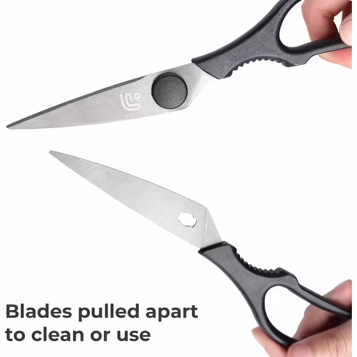 Linoroso Kitchen Scissors - Sharp Scissors for the Kitchen with Magnetic Cover - High Quality Stainless Steel - Household Scissors - All-Purpose Scissors - Can be Used as Fabric Scissors, Craft Scissors, Paper Scissors, Grill Scissors - Classic Black