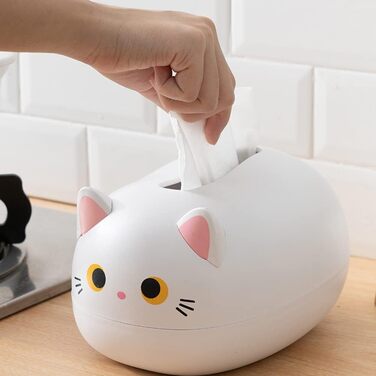 BSTCAR Tissue Box Cat 22x16x13cm Kawaii Cat Tissue Box Bathroom, Living Room, Bedroom, Car and Office White