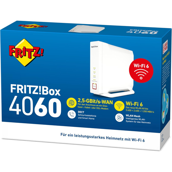 Роутер Wi-Fi 6 FRITZ!Box 4060: Mesh, Gigabit LAN, DECT, USB 3.0