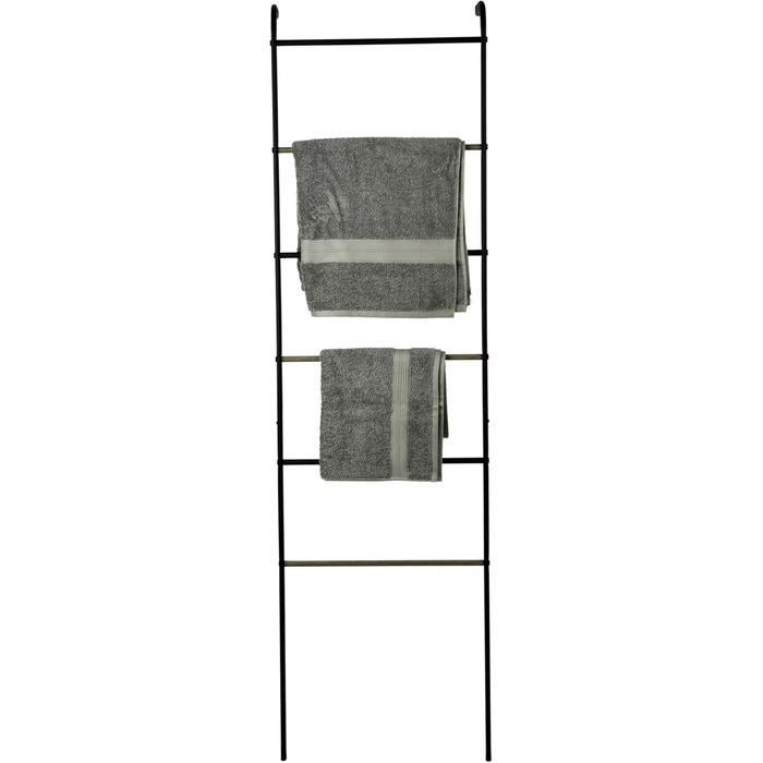 Iris Ohyama Stylish Clothes Rack, Ladder Design, Black, Includes Hooks, Robust Frame, Non-Slip, For Bedroom, Studio, Closet, Space-Saving, Clothes Drying Rack, Easy Assembly, PI-O150