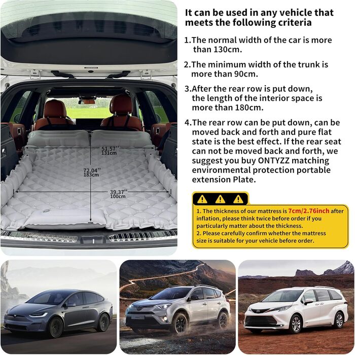 Автоматизована повітряна матрац для авто SUV, 2 особи, для кемпінгу та подорожей, самонадувна, з насосом та подушками, 183*13*7 см, чорний, підтримка (Сірий+сірий ковдра)