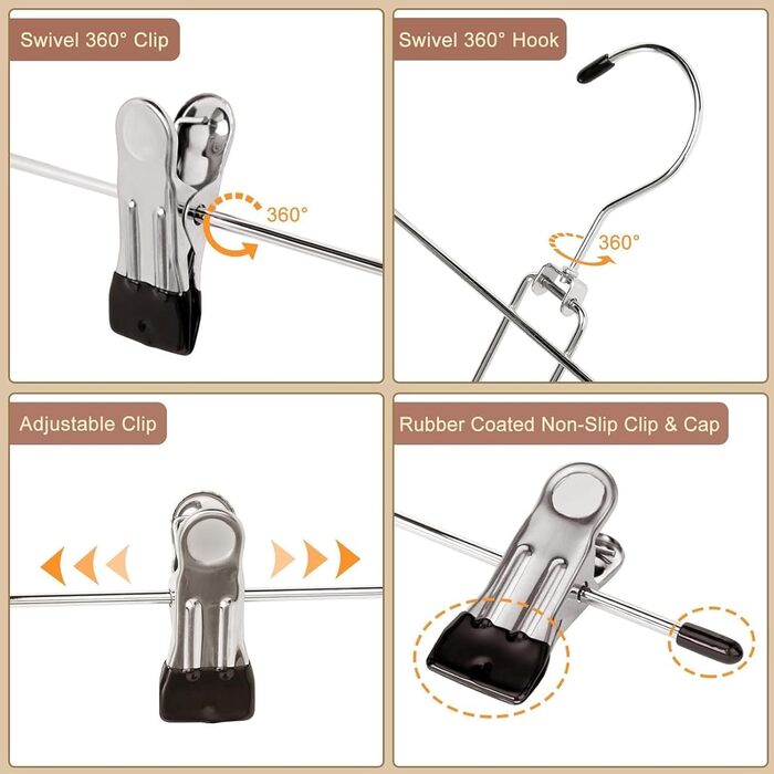 30 см металеві вішалки для штанів, 20 шт. з антиковзними затискачами для штанів, спідниць, шкарпеток, білизни