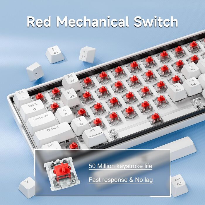 KEMOVE K61SE - Механічна ігрова клавіатура: 61 клавіша, Red Switch, RGB, Anti-Ghosting, US-Layout, для PC, білий корпус
