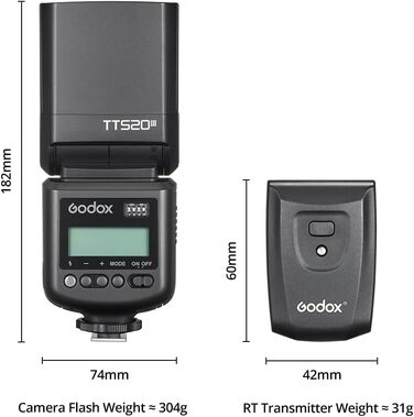 Спалах для камери Godox TT520 III з бездротовим передавачем, GN33, 433MHz, S1/S2 режими, 8 рівнів потужності, сумісний з Canon, Nikon, Pentax, Olympus, Fujifilm, Panasonic