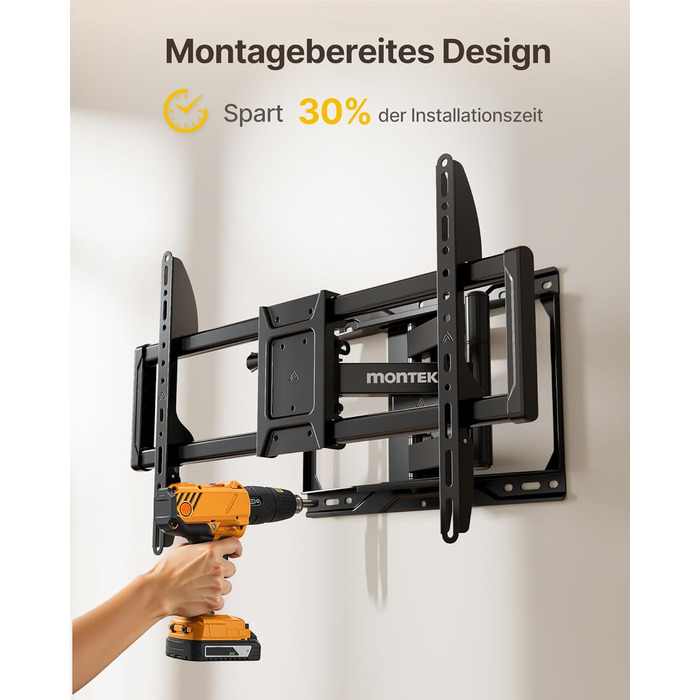 Кріплення для телевізора monTEK Full Motion з регулюванням, 37-84 дюйми, до 50 кг, VESA 600x400 мм, для дерев'яних підставок