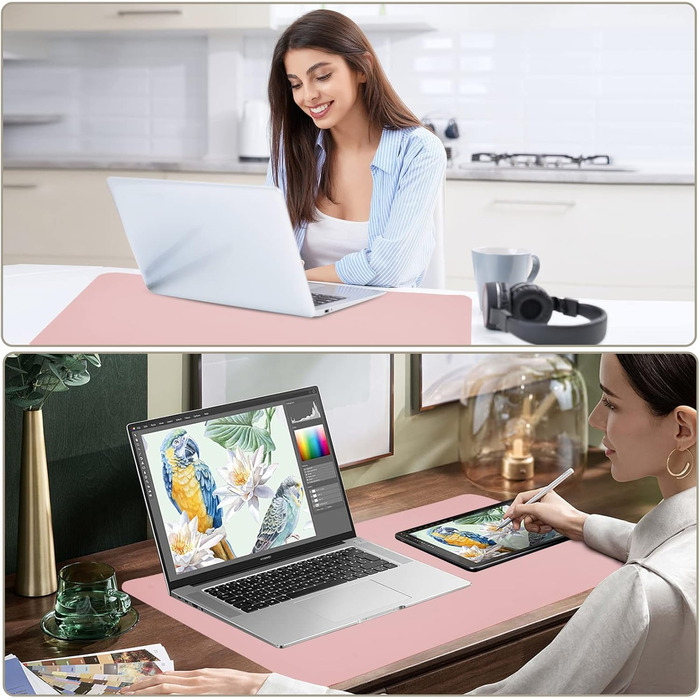 PINKCAT Килимок для миші з PU-шкіри, двосторонній, 80 x 40 см (світло-зелений+світло-блакитний)