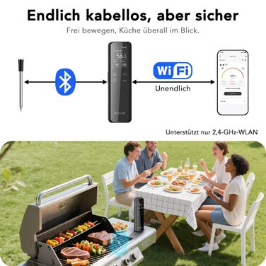 Бездротовий термометр для м'яса з Wi-Fi, LCD-базою та Bluetooth, ±0,5°C, BF-70