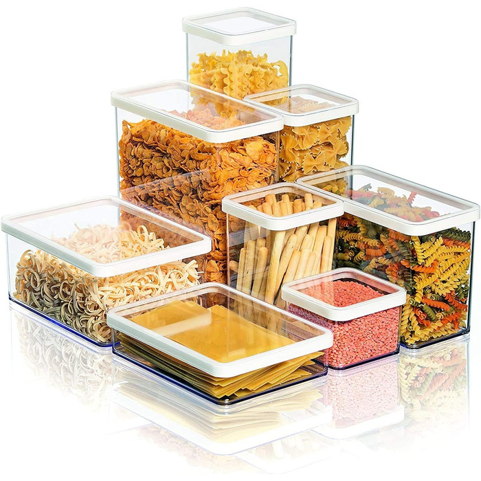Rotho Loft 5-Piece Storage Canister Set with Lids, Various Sizes, Food-Grade Plastic (PP), BPA-Free, 2 x 2.1l, 1 x 1.0l, 2 x 0.5l (30.0 x 21.0 x 15.0 cm) (transparent/white)