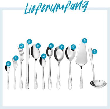 GRÄWE Cutlery Set for 6 People, 48-Piece - Flatware with Serving Pieces made of Stainless Steel, Rust-Proof, Nickel-Free - STRALSUND Series