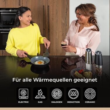 Набір сковорідок Be Living Delight 4 шт. (20/24/28 см + вок 28 см з кришкою), антипригарне покриття з кераміки, для індукційних плит, без PTFE та PFOA, чорний