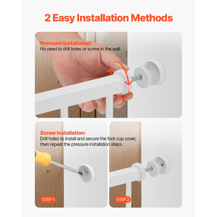 Безпечне ворітце для дітей та домашніх тварин VEVOR: регульована ширина (750-), захист від сходів, відкривається однією рукою, для сходів та дверей, білий, 101,6 см