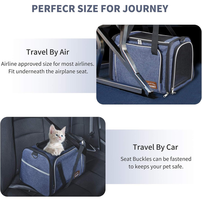 Сумка-переноска для кота, складана переноска для собаки, переноска для тварин, сумка для подорожей з м'яким матрацом для перевезення потягом/автомобілем/літаком