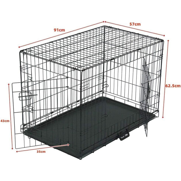 Клітка для собак, складана, з 2 дверцятами, переноска для собак, авто, з піддоном (L) 91 x 57 x 62.5 см