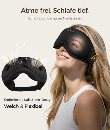 Маска для сну з Bluetooth навушниками LOVE EYE 3D для зручного сну на боці, бамбукова, чорна