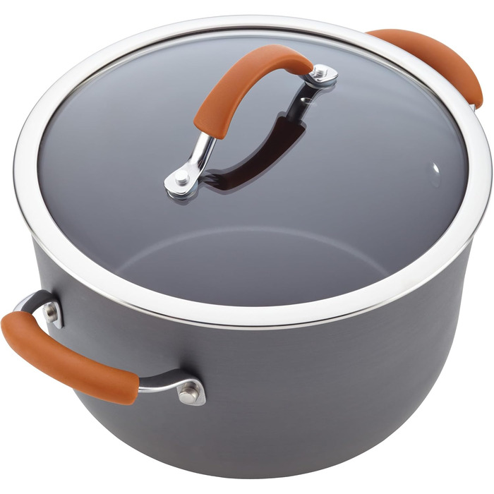 Набір посуду Rachael Ray Cucina, 12 предметів, антипригарне покриття, сірий з помаранчевими ручками