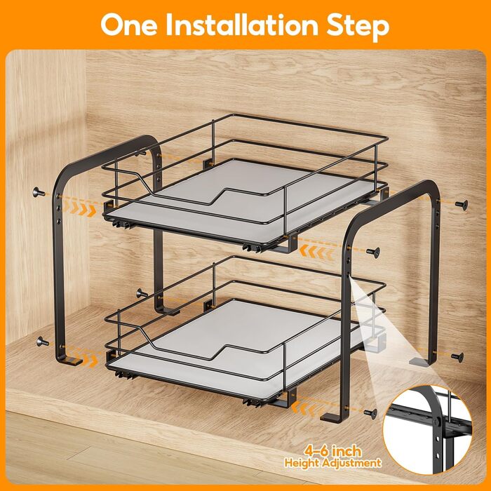 Висувна полиця для спецій на 2 яруси, регульована висота, органайзер для кухонної шафи. Висувна полиця для спецій з наклейками для кухні та робочої поверхні, розмір 26x23x23 см