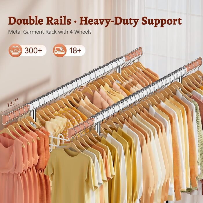 Металевий вішак для одягу на колесах FAVOOOSTY, 2 стійки, до 200 кг, швидка збірка