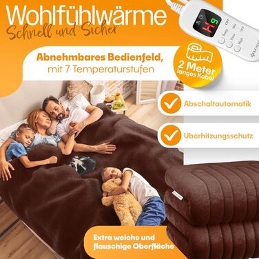 Електрична гріюча ковдра KESSER® з плюшу 180x130 см сірого кольору | з таймером автоматичного вимкнення | 9 температурних режимів | з цифровим дисплеєм | пральна до 40°C | сертифікат TÜV SÜD GS