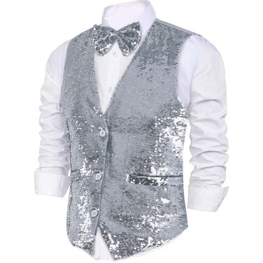 Срібна жилетка з паєтками та краваткою Dress Up America для чоловіків, V-подібний виріз