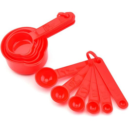 Zoyizi Plastic Measuring Cups and Spoons, 11 Piece, Kitchen Measuring Cups and Spoon Set for Dry & Liquid Ingredients, 5 Measuring Cups & 6 Measuring Spoon Set for Cooking & Baking, Red