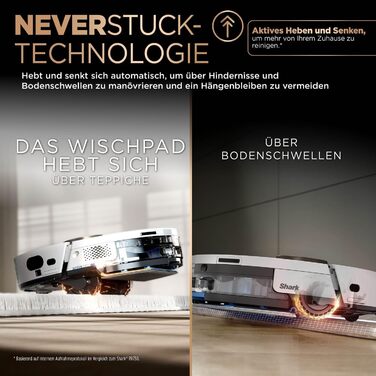 Робот-пилосос та робот-мийник Shark PowerDetect 2-в-1, NeverTouch Pro, самостійне очищення до 60 днів, 3D-LiDAR навігація, NeverStuck, керування через додаток, RV2800ZEEU, 2 щітки, Anti-Micro Pads, 1 капсула