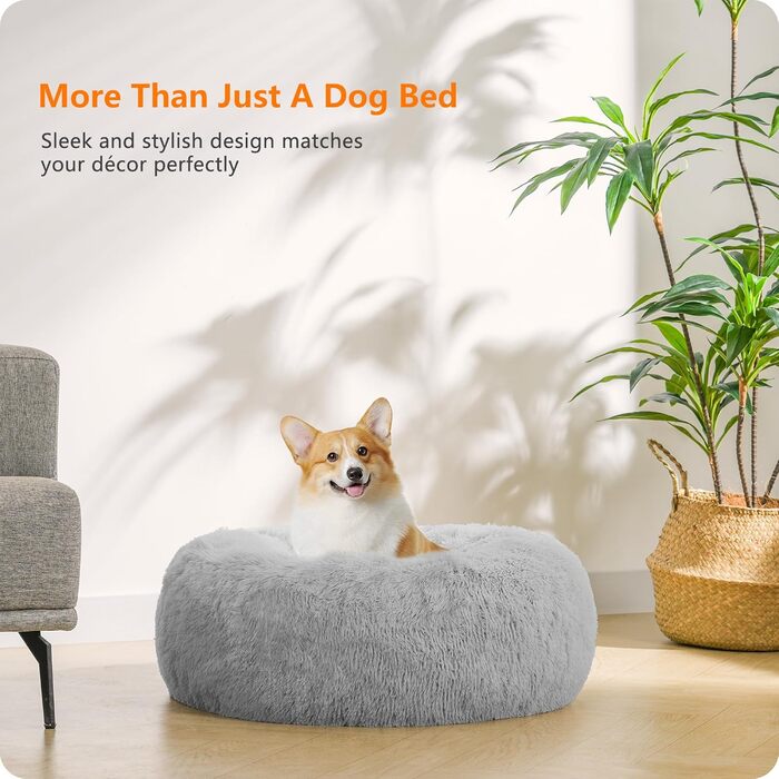 Ортопедичне ліжко для собак круглої форми, м'яке ліжко-лежанка для собак та котів, ліжко-софа Donut, зручний кошик для собак, можна прати, діаметр 70 см, сірий колір, розмір 70 x 70 x 20 см