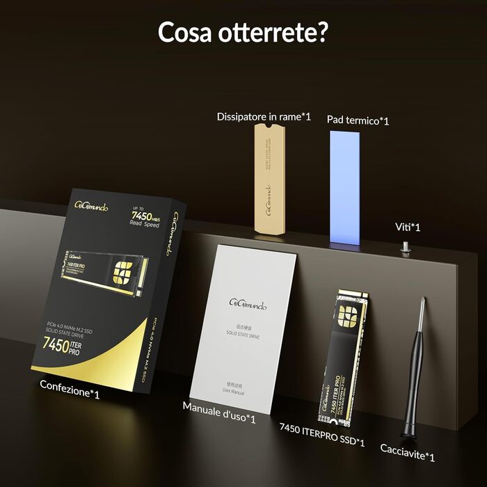 GiGimundo G7450ITERPRO 2TB SSD NVMe PCIe Gen4×4 - Внутрішній SSD накопичувач 2280, 7100 МБ/с (читання), 5000 МБ/с (запис), сумісний з PS5 Pro