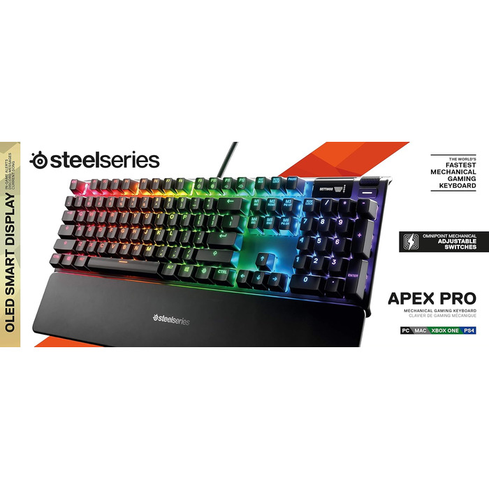 SteelSeries Apex Pro HyperMagnetic – Ігрова клавіатура з OLED-дисплеєм та RGB підсвічуванням (QWERTZ)