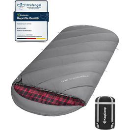 Сплячий мішок KingCamp XXL з бавовни фланелі для дорослих, великий, теплий, зимовий, для кемпінгу, подорожей та активного відпочинку на природі (4 сезони), 220x100 см (#Klassisch Grau)