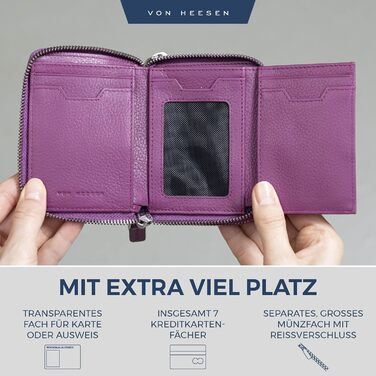 VON HEESEN Leather Wallet with RFID Blocker - Wallet for Women & Men made of Genuine Leather - Wallet with Coin Pocket - Purse for Women and Men in Pink