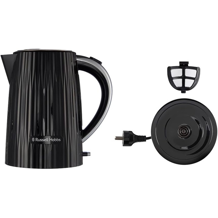 Russell Hobbs Kettle [1.7L 2400W] Eden White, Stainless Steel Accents (Removable Scale Filter, Push-Button Lid Opening, Water Level Indicator, Illuminated Switch, BPA Free) Teapot 27360-70 (Black)