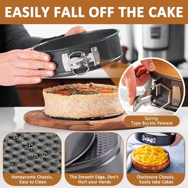 Набір форм для випічки 4 шт. (16/20 см круглі, 22/26 см кутові), вуглецева сталь з антипригарним покриттям, знімний дно, сірий