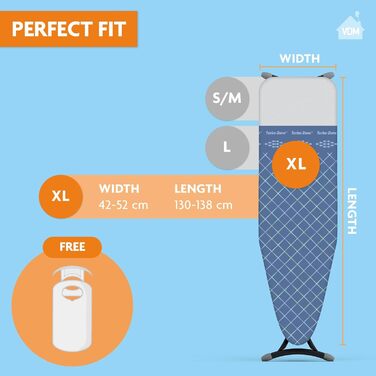 Глянець для прасувального столу Comfort, розмір XL, універсальний, 52x138 см, 100% бавовна з шаром молтона, блакитний