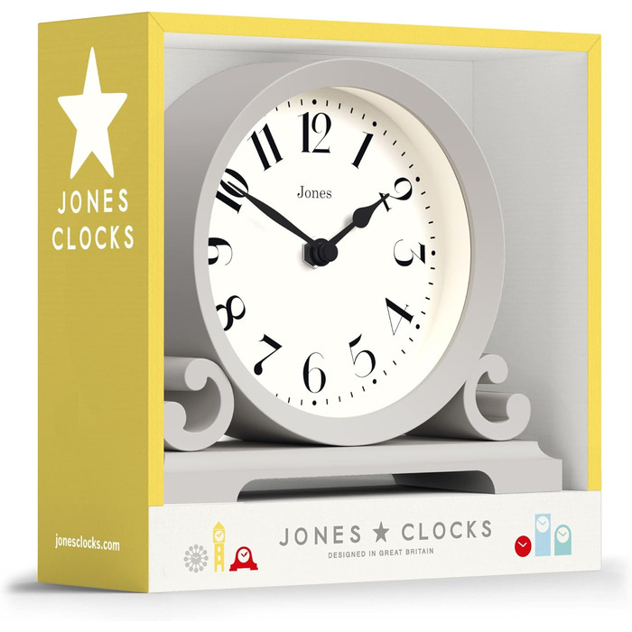 JONES CLOCKS® Saloon Table Clock | Traditional Double Scroll Design | Green | Contemporary Classic Style for Desk, Table, Shelf or Nightstand (Gray)