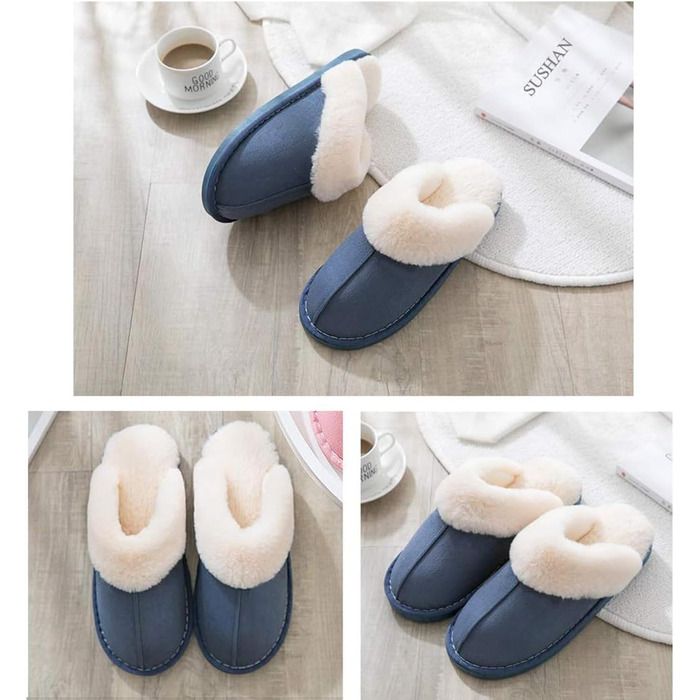 Тапочки зимові теплі плюшеві для дому, антиковзаючі, з штучного хутра, для жінок та чоловіків (40/41 EU, блакитні)