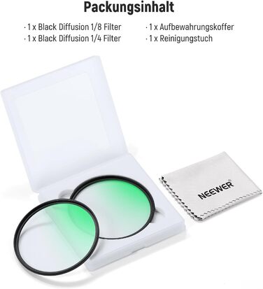 NEEWER Фільтр дифузії 58mm, 2 шт. для фото- та відеозйомки, створення кіноефекту, з кейсом та серветкою
