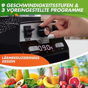 Потужний блендер NUTRI-BLENDER MAX 2000Вт, стаціонарний міксер для смузі, професійний блендер, 2 л Tritan, BPA Free, 9 швидкостей, цифровий таймер, книга рецептів