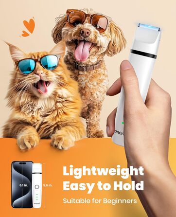 Набір для догляду за шерстю тварин Oneisall 3-в-1: машинка для стрижки котів та собак, тример для подушечок лап, бездротовий тихий тример, 2 швидкості, для догляду за шерстю, білий