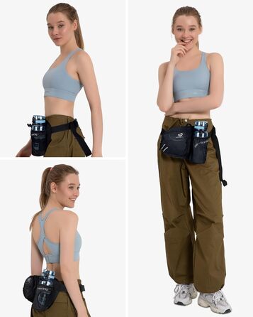 Спортивна поясна сумка Waterfly з тримачем для пляшки, чорна. Для бігу, велоспорту, кемпінгу, подорожей та інших активностей.