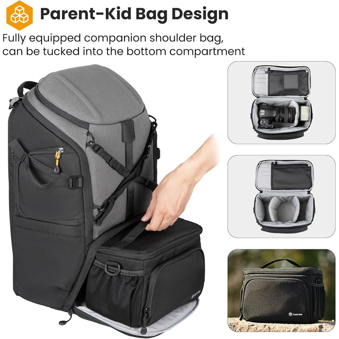 Рюкзак для камери Tarion HX-XL, 2-в-1, чорний, сірий, водонепроникний, з відділенням для ноутбука 15,6 дюймів