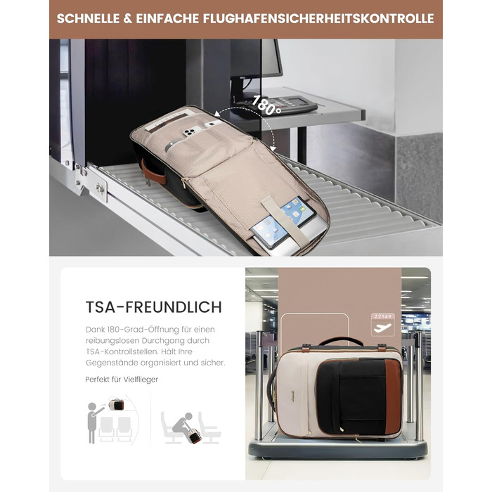 LOVEVOOK Рюкзак для ручної поклажі, 40L, для жінок з відділенням для 17-дюймового ноутбука, водонепроникний, для подорожей, роботи, бізнесу, Weekender, хакі (чорний-бежевий-коричневий)