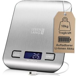Кухонні ваги LEBENLANG USB - до 10 кг, точність 1 г, з кабелем для зарядки | Кухонні ваги для їжі та кухні