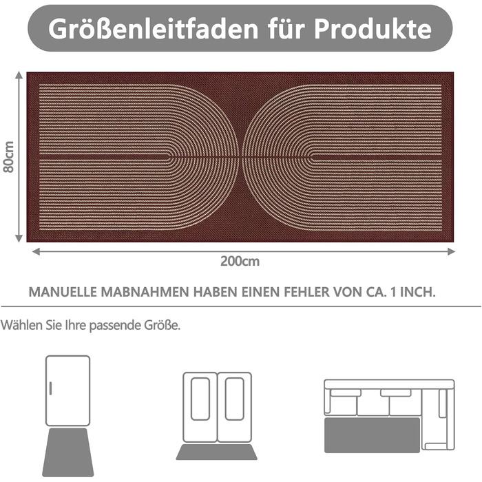 Килимок для підлоги/коридору 80x200 см з джуту, антиковзаючий, для кухні, спальні, балкону (червоний)